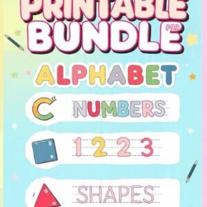 Download FREE kids tracing printable bundle. Includes A-Z alphabet, 0-9 numbers, shapes & lines worksheets.
