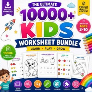 10,000+ Kids Activity Worksheets Bundle | Printable Learning & Coloring Pages PDF